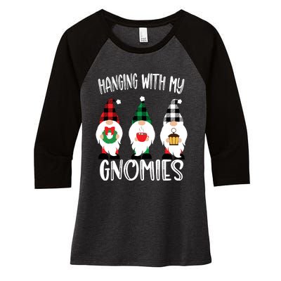 Hanging With My Gnomies, Merry Christmas Gnomes Garden Gnome Women's Tri-Blend 3/4-Sleeve Raglan Shirt