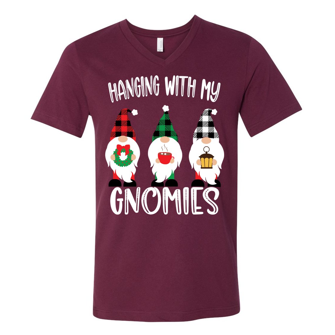 Hanging With My Gnomies, Merry Christmas Gnomes Garden Gnome V-Neck T-Shirt