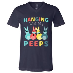 Hanging With My Peeps Colorful Bunny Easter Day Gifts V-Neck T-Shirt