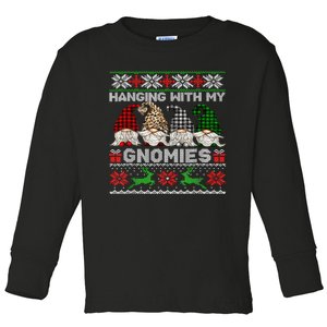 Hanging With My Gnomies Xmas Cute Gnomes Ugly Sweater Toddler Long Sleeve Shirt