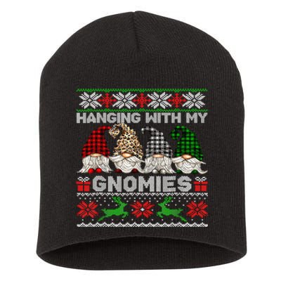 Hanging With My Gnomies Xmas Cute Gnomes Ugly Sweater Short Acrylic Beanie