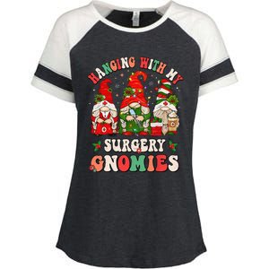 Hanging With My Surgery Gnomies Christmas Surgical Nurse Enza Ladies Jersey Colorblock Tee