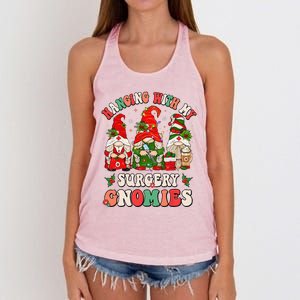 Hanging With My Surgery Gnomies Christmas Surgical Nurse Women's Knotted Racerback Tank