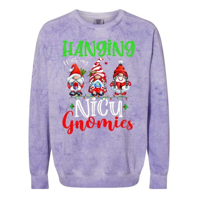 Hanging With My Nicu Gnomies Cute Xmas Lights Gnome Nurse Colorblast Crewneck Sweatshirt