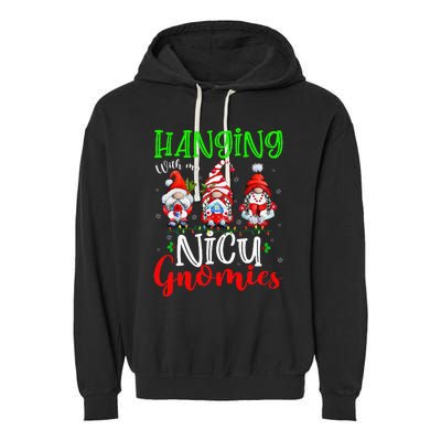 Hanging With My Nicu Gnomies Cute Xmas Lights Gnome Nurse Garment-Dyed Fleece Hoodie