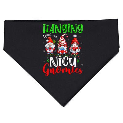 Hanging With My Nicu Gnomies Cute Xmas Lights Gnome Nurse USA-Made Doggie Bandana