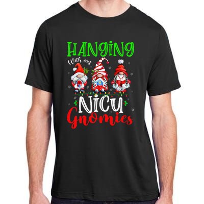 Hanging With My Nicu Gnomies Cute Xmas Lights Gnome Nurse Adult ChromaSoft Performance T-Shirt