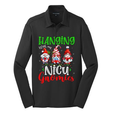 Hanging With My Nicu Gnomies Cute Xmas Lights Gnome Nurse Silk Touch Performance Long Sleeve Polo