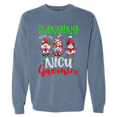 Hanging With My Nicu Gnomies Cute Xmas Lights Gnome Nurse Garment-Dyed Sweatshirt