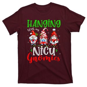 Hanging With My Nicu Gnomies Cute Xmas Lights Gnome Nurse T-Shirt