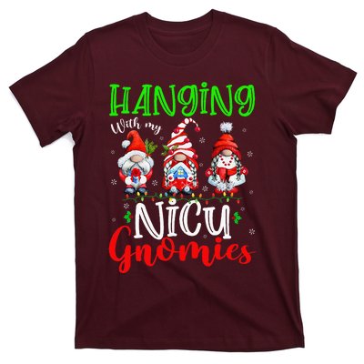 Hanging With My Nicu Gnomies Cute Xmas Lights Gnome Nurse T-Shirt