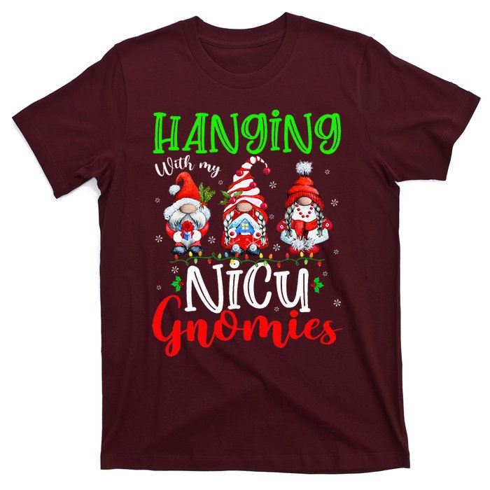 Hanging With My Nicu Gnomies Cute Xmas Lights Gnome Nurse T-Shirt