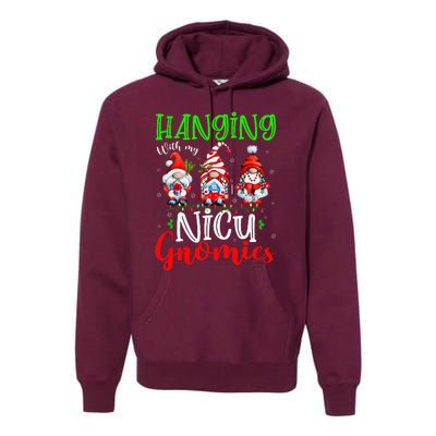 Hanging With My Nicu Gnomies Cute Xmas Lights Gnome Nurse Premium Hoodie