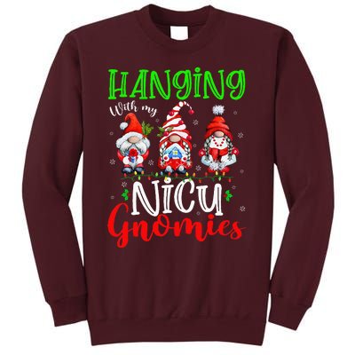 Hanging With My Nicu Gnomies Cute Xmas Lights Gnome Nurse Tall Sweatshirt