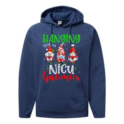 Hanging With My Nicu Gnomies Cute Xmas Lights Gnome Nurse Performance Fleece Hoodie