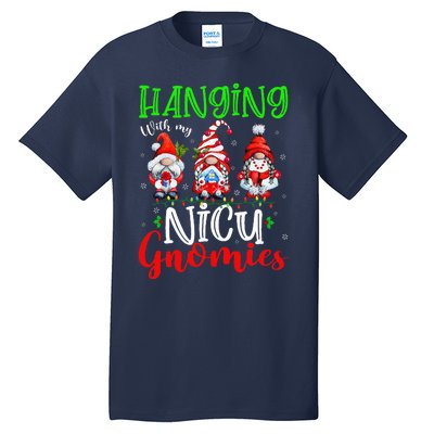 Hanging With My Nicu Gnomies Cute Xmas Lights Gnome Nurse Tall T-Shirt