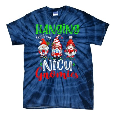 Hanging With My Nicu Gnomies Cute Xmas Lights Gnome Nurse Tie-Dye T-Shirt