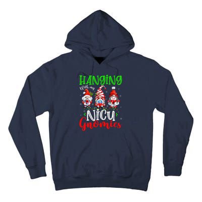 Hanging With My Nicu Gnomies Cute Xmas Lights Gnome Nurse Tall Hoodie