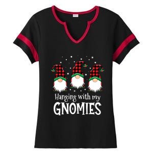 Hanging With My Gnomies Funny Red Plaid Christmas Gnome Ladies Halftime Notch Neck Tee