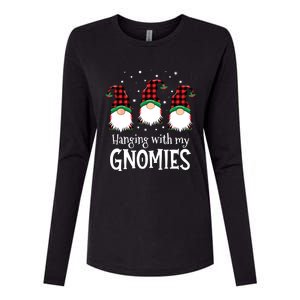 Hanging With My Gnomies Funny Red Plaid Christmas Gnome Womens Cotton Relaxed Long Sleeve T-Shirt