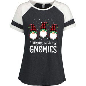 Hanging With My Gnomies Funny Red Plaid Christmas Gnome Enza Ladies Jersey Colorblock Tee