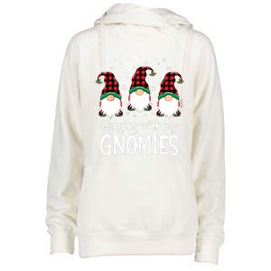 Hanging With My Gnomies Funny Red Plaid Christmas Gnome Womens Funnel Neck Pullover Hood