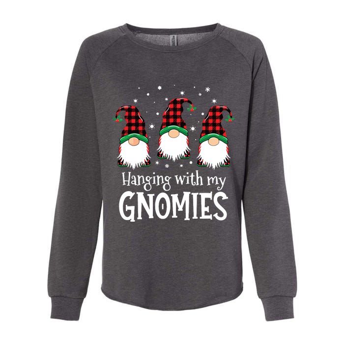 Hanging With My Gnomies Funny Red Plaid Christmas Gnome Womens California Wash Sweatshirt