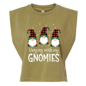 Hanging With My Gnomies Funny Red Plaid Christmas Gnome Garment-Dyed Women's Muscle Tee