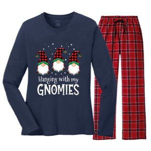 Hanging With My Gnomies Funny Red Plaid Christmas Gnome Women's Long Sleeve Flannel Pajama Set 