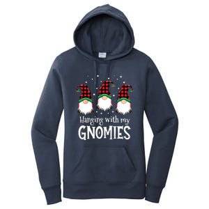 Hanging With My Gnomies Funny Red Plaid Christmas Gnome Women's Pullover Hoodie