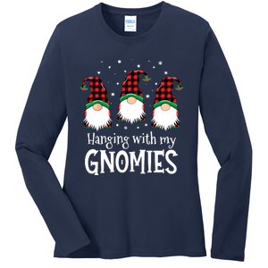 Hanging With My Gnomies Funny Red Plaid Christmas Gnome Ladies Long Sleeve Shirt