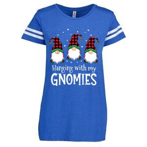 Hanging With My Gnomies Funny Red Plaid Christmas Gnome Enza Ladies Jersey Football T-Shirt