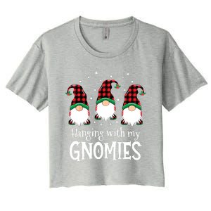 Hanging With My Gnomies Funny Red Plaid Christmas Gnome Women's Crop Top Tee