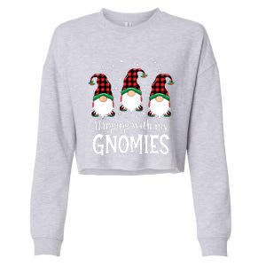 Hanging With My Gnomies Funny Red Plaid Christmas Gnome Cropped Pullover Crew