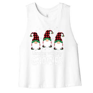 Hanging With My Gnomies Funny Red Plaid Christmas Gnome Women's Racerback Cropped Tank