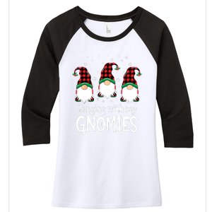 Hanging With My Gnomies Funny Red Plaid Christmas Gnome Women's Tri-Blend 3/4-Sleeve Raglan Shirt