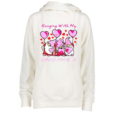 Hanging With My Gnomies Funny Gnome Friend Valentines Day Womens Funnel Neck Pullover Hood