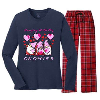 Hanging With My Gnomies Funny Gnome Friend Valentines Day Women's Long Sleeve Flannel Pajama Set 