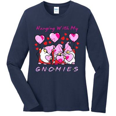 Hanging With My Gnomies Funny Gnome Friend Valentines Day Ladies Long Sleeve Shirt