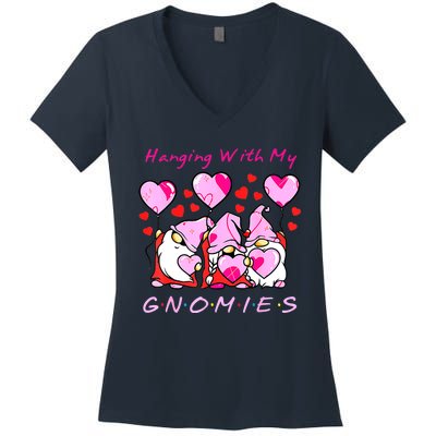 Hanging With My Gnomies Funny Gnome Friend Valentines Day Women's V-Neck T-Shirt