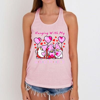 Hanging With My Gnomies Funny Gnome Friend Valentines Day Women's Knotted Racerback Tank