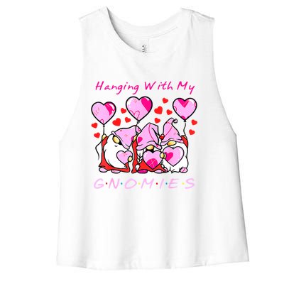 Hanging With My Gnomies Funny Gnome Friend Valentines Day Women's Racerback Cropped Tank