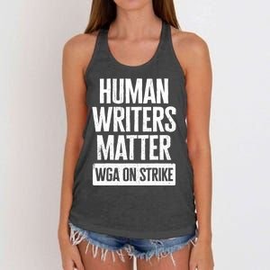 WGA Human Writers Matter Writers Guild Of America On Strike Women's Knotted Racerback Tank