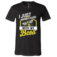 Hang With My Bees Beekeeper & Beekeeping Gift V-Neck T-Shirt