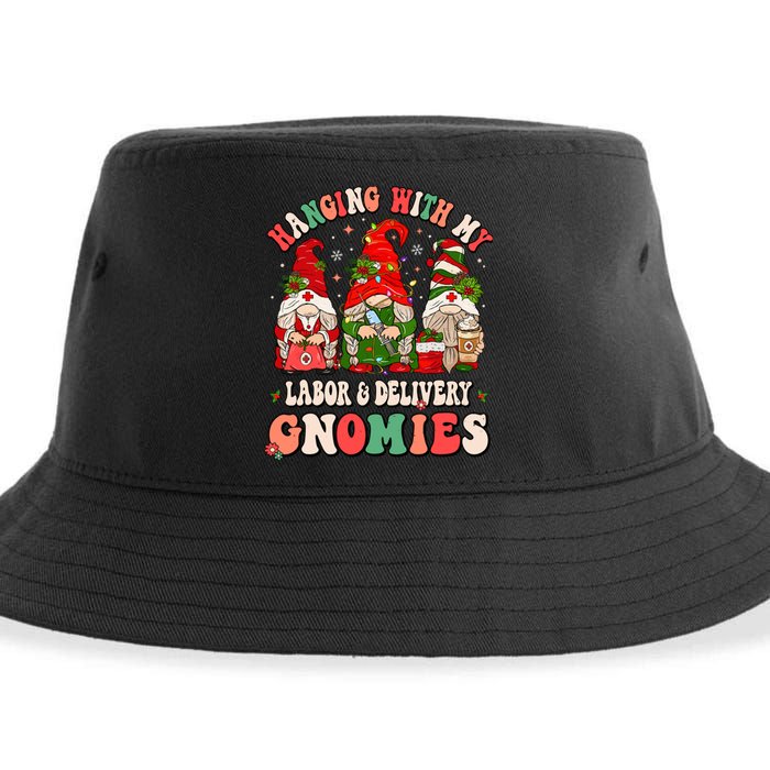 Hanging With My Labor & Delivery Gnomies Christmas L&D Nurse Sustainable Bucket Hat