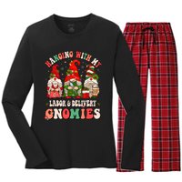 Hanging With My Labor & Delivery Gnomies Christmas L&D Nurse Women's Long Sleeve Flannel Pajama Set 