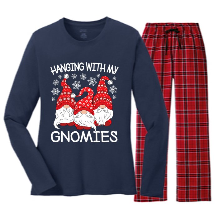 Hanging With My Gnomies Christmas Gnome Xmas Women's Long Sleeve Flannel Pajama Set 