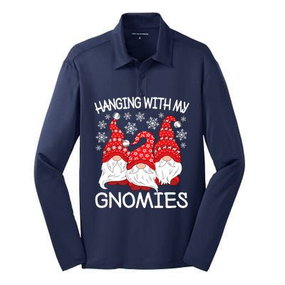 Hanging With My Gnomies Christmas Gnome Xmas Silk Touch Performance Long Sleeve Polo