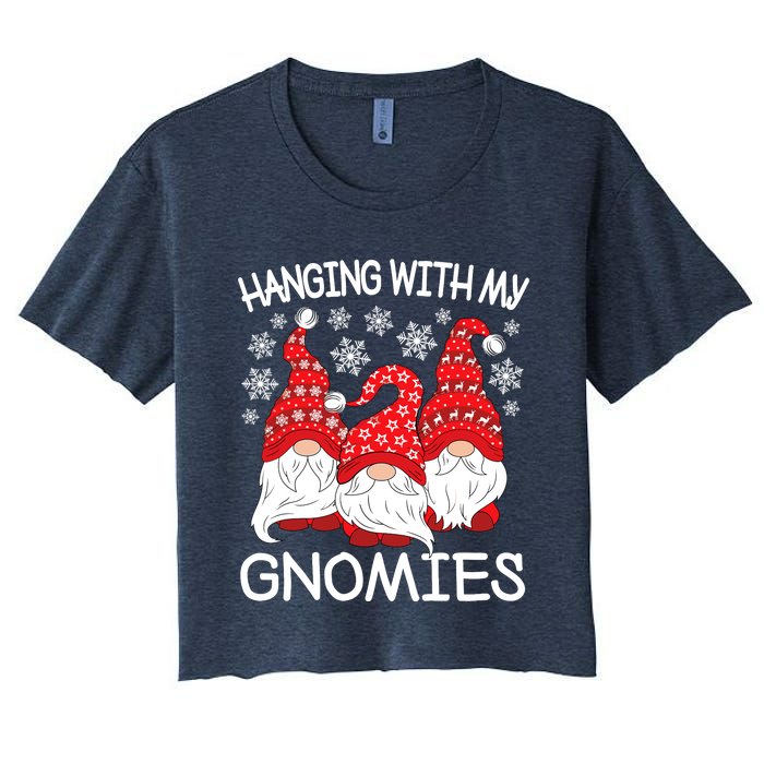 Hanging With My Gnomies Christmas Gnome Xmas Women's Crop Top Tee