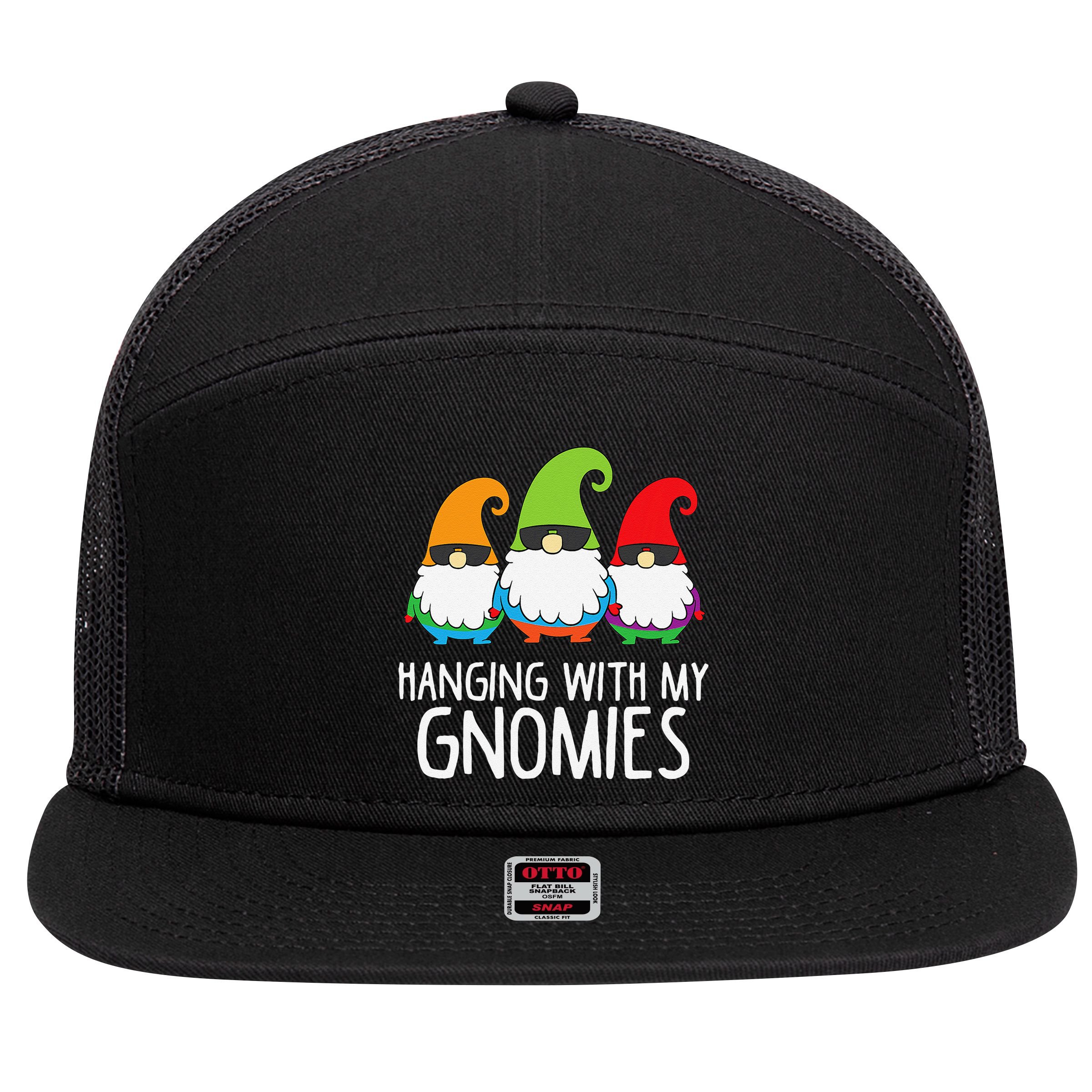 Hanging With My Gnomies Funny Garden Gnome 7 Panel Mesh Trucker Snapback Hat